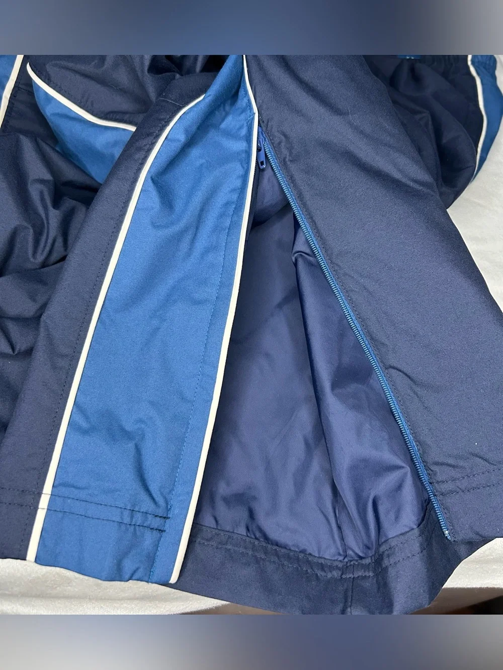 Vtg‎ Nike Track Pants Mens 2XL Blue Soft Lined Elastic Waist Side Stripe Zip Hem
